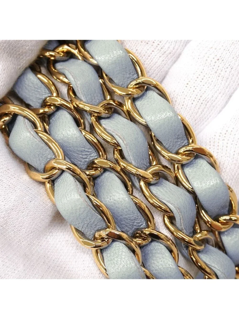 Chanel Shoulder Bag Mini Quilted Lambskin Light Blue Champagne Gold